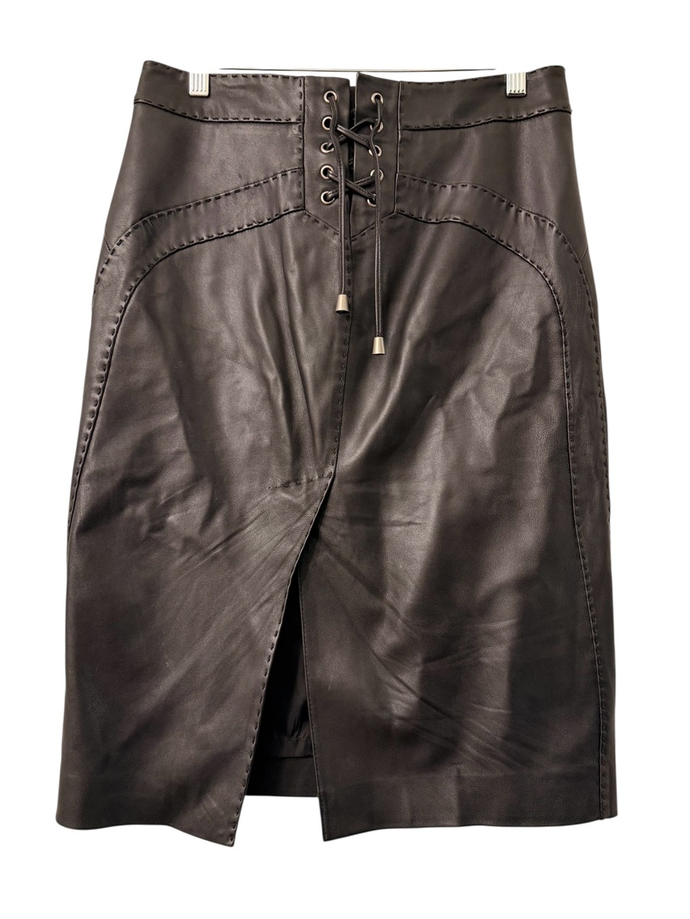 Body by Victoria Black 100% Genuine Leather Lace Up Corset Skirt